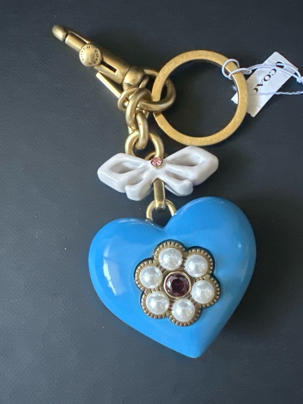 Coach Resin Heart Bag Charm
Keychain Brass/Blue Multi NWT